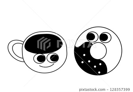 咖啡和甜甜圈人物插圖 128357399