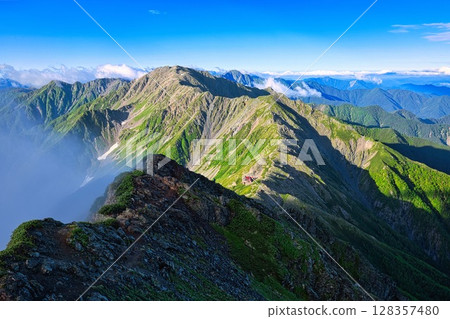 The ridgeline leading from Kita-dake to Aino-dake in the Southern Alps 128357480