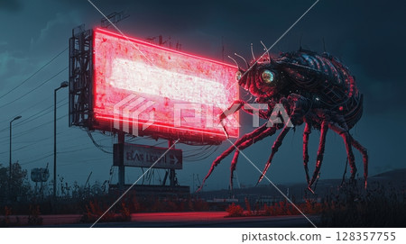 Giant cyber insects attracted to red signs 128357755