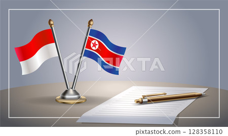 Small national flag of Indonesia and North Korea flag Relation, Template Vector Illustration 128358110