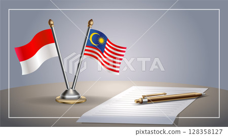 Small national flag of Indonesia and Malaysia flag Relation, Template Vector Illustration 128358127