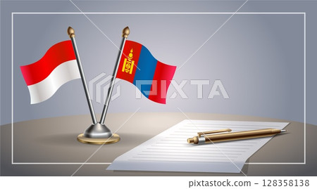 Small national flag of Indonesia and Mongolia flag Relation, Template Vector Illustration 128358138
