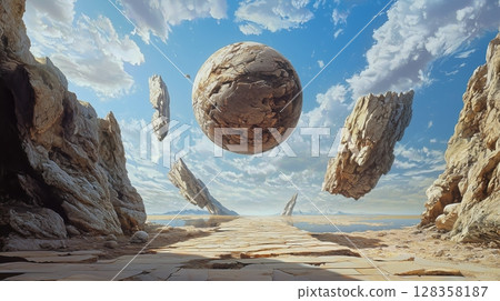 漂浮的岩石和球體構成的超凡景觀 128358187
