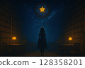 A girl standing in a fantasy library 128358201