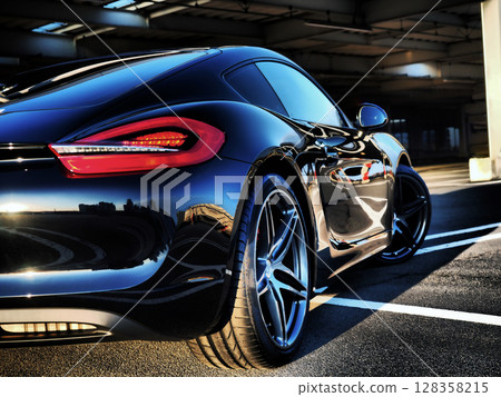 A shiny black sports car 128358215