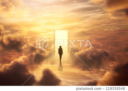 雲層中出現一道光之門 ─ 走進奇幻世界與天空的身影 / 通往天堂之門 / 通往異世界輪迴之門 雲層中出現一道光之門 ─ 走進奇幻世界與天空的身影 / 通往天堂之門 / 通往異世界輪迴之門 128358548