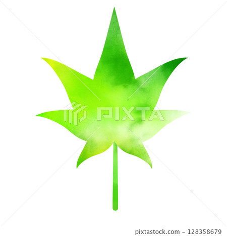 Hand-drawn watercolor style simple green blue autumn leaves illustration material - blurred gradation fresh green 128358679