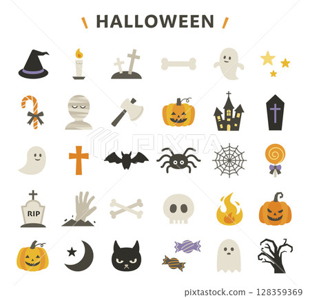 Halloween illustration icon set without lines Vector 128359369