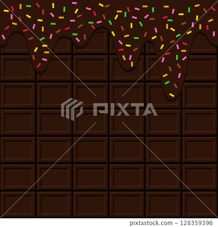 Melting chocolate and chocolate bar background 128359396