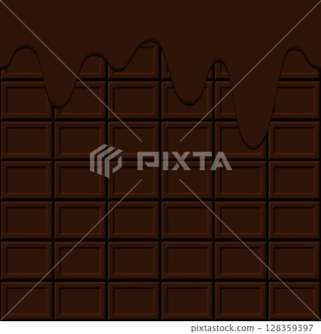 Melting chocolate and chocolate bar background 128359397