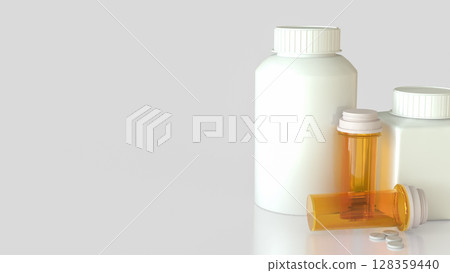 The Drug bottle on white background for Medical or health concept 3d Rendering. The Drug bottle on white background for Medical or health concept 3d Rendering. 128359440