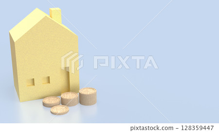 The House and coins for property or real estate concept 3d Rendering. The House and coins for property or real estate concept 3d Rendering. 128359447
