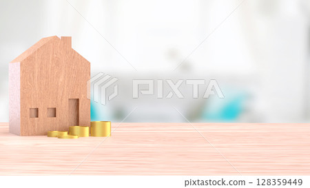 The House and coins for property or real estate concept 3d Rendering. 128359449