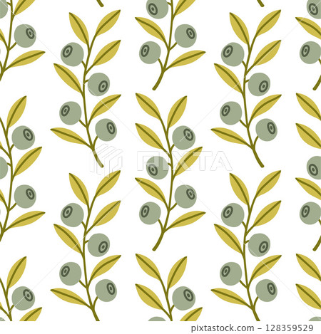 Autumn berry seamless pattern. Fall isolated berries on white background. Square repeat pattern flat design for fall season. Autumn berry seamless pattern. Fall isolated berries on white background. Square repeat pattern flat design for fall season. 128359529