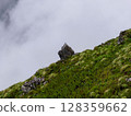 Solitary Rock on Misty Mountain Slope 128359662
