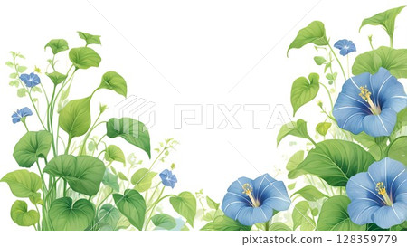 牽牛花的自然框架|季節性水彩插圖 128359779