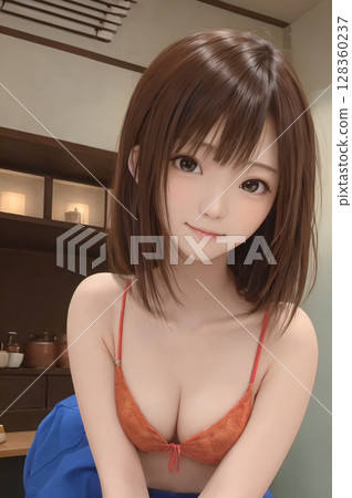 身穿泳衣的年輕女子的室內肖像 身穿泳衣的年輕女子的室內肖像 128360237