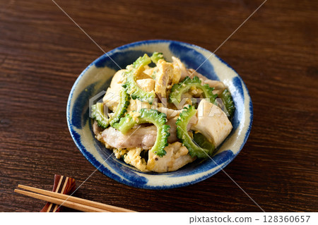 Goya chanpuru served on a plate Goya chanpuru served on a plate 128360657