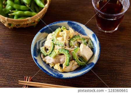 Goya chanpuru served on a plate Goya chanpuru served on a plate 128360661