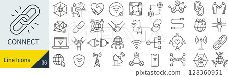 Vector monochrome line icon set about connectivity 128360951