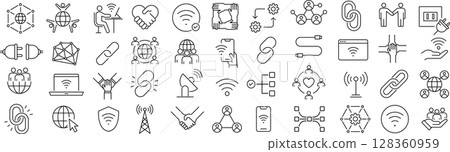 Vector monochrome line icon set about connectivity 128360959