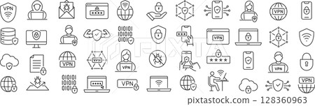 關於 VPN 的向量單色線圖示集 關於 VPN 的向量單色線圖示集 128360963
