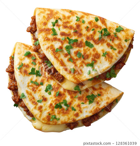 Savory Cheesy Quesadilla Filled with Spicy Chorizo and Fresh Herbs Perfect for Tasty Cuisine 128361039