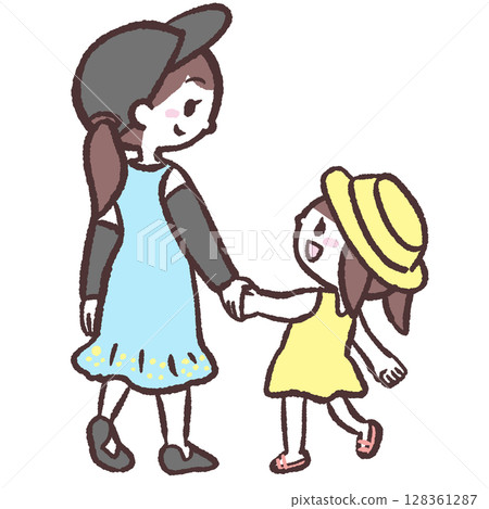 夏季女孩父母與孩子背影圖 128361287