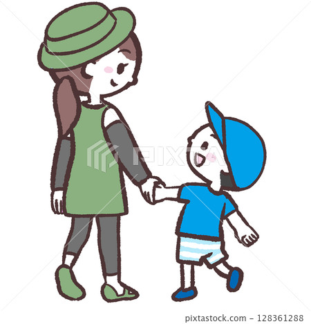 Summer boy and child back view illustration 128361288