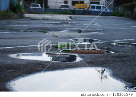 Puddle in the parking lot 128361579