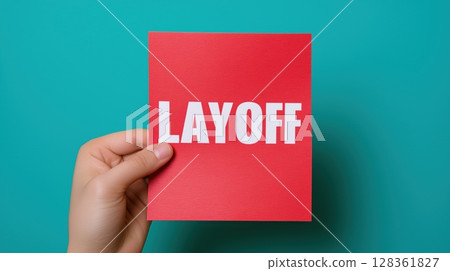 Layoff employee and unemployment concept, Hand holding a red card that says "LAYOFF" in bold letters. 128361827