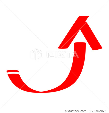 Marker-style icon of a red arrow rising to the right Marker-style icon of a red arrow rising to the right 128362076