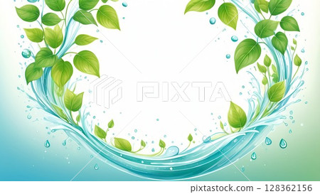 Summer plant frame with cool splashes of water | White background with text 128362156
