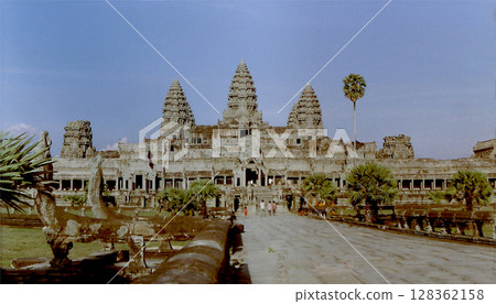 Angkor Wat @ Cambodia World Heritage Site, World Ruins, Wide Panorama View from the Front (Wide Angle Shot) Angkor Wat @ Cambodia World Heritage Site, World Ruins, Wide Panorama View from the Front (Wide Angle Shot) 128362158