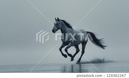 馬在雨中奔跑 128362267