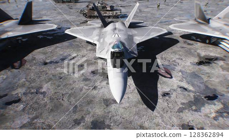 Military american base. American fighter jet. 3d rendering. Military american base. American fighter jet. 3d rendering. 128362894