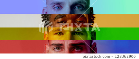 Diverse faces in vibrant colors showcasing unity and expression in a contemporary art piece Diverse faces in vibrant colors showcasing unity and expression in a contemporary art piece 128362906