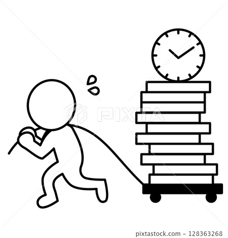 Illustration of an office worker working under time pressure Illustration of an office worker working under time pressure 128363268