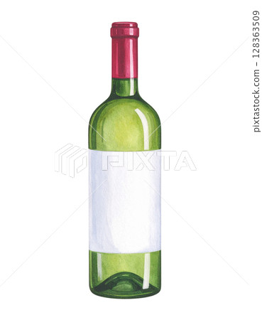 酒瓶（空白標籤）水彩紋理插圖 128363509