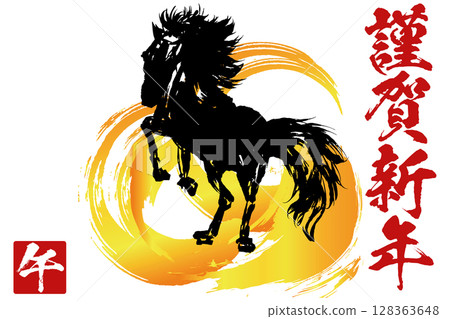 Vector illustration of Japanese-style material for New Year's cards for the Year of the Horse 128363648