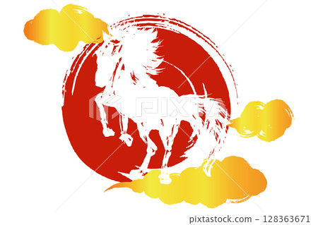 Vector illustration of Japanese-style material for New Year's cards for the Year of the Horse 128363671
