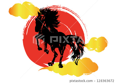 馬年新年賀卡日式風格的向量圖 馬年新年賀卡日式風格的向量圖 128363672