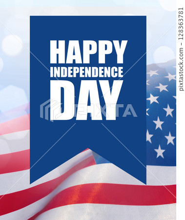 Celebration of Independence Day with festive decorations and American flags in a vibrant atmosphere 128363781