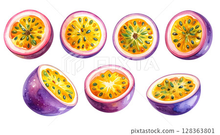 百香果水彩插圖 百香果水彩插圖 128363801