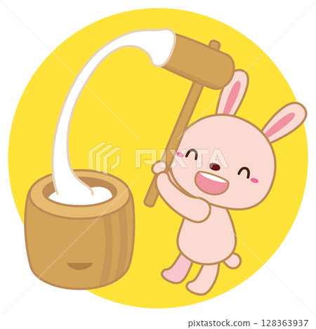 Illustration of the moon and the rabbit pounding rice cakes Illustration of the moon and the rabbit pounding rice cakes 128363937