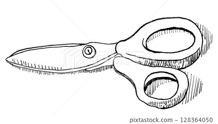 Hand-drawn scissors_pen drawing 128364050