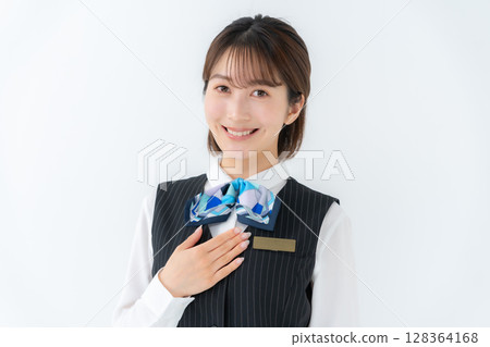 Young woman in uniform, business, leave it to us 128364168