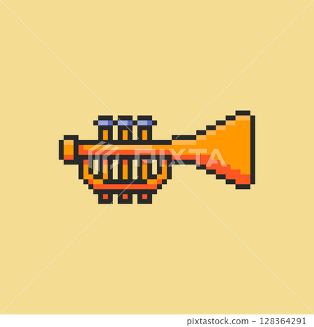 Pixel art Trumpet game asset design 128364291