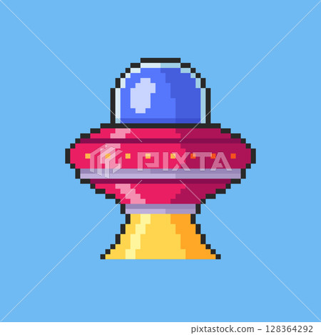 Pixel art Ufo Spaceship game asset design Pixel art Ufo Spaceship game asset design 128364292