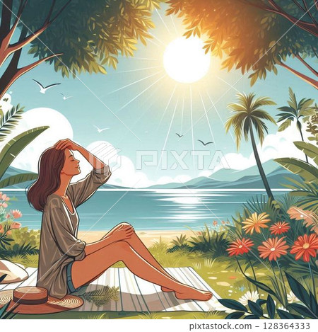 Woman, beauty, girl, model relaxing in nature 128364333